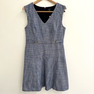 Ann Taylor blue tweed a-line dress horse bit detail size 10 petite
